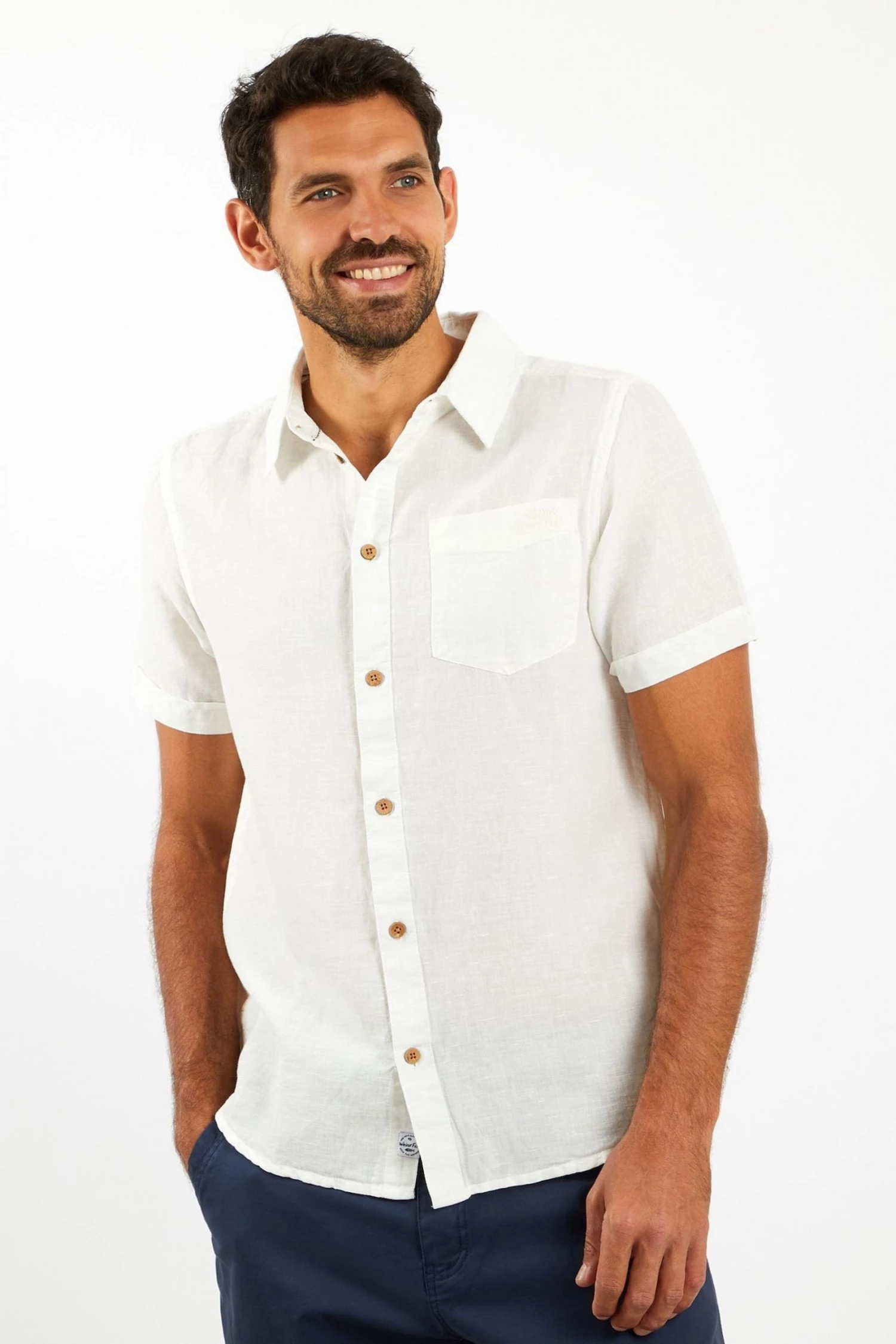 Weird Fish Cream Westray Short Sleeve Linen Rich Faded Shirt 1 Weird Fish Cream Westray Short Sleeve Linen Rich Faded Shirt