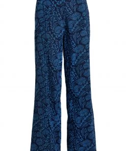 Weird Fish Navy Blue Lorena Printed Organic Cotton Cheesecloth Wide Leg Trousers