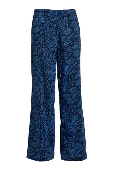 Weird Fish Navy Blue Lorena Printed Organic Cotton Cheesecloth Wide Leg Trousers 3 Weird Fish Navy Blue Lorena Printed Organic Cotton Cheesecloth Wide Leg Trousers - Image 3