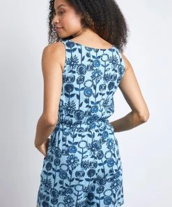 Weird Fish Blue Flik Organic Cotton Printed Cheesecloth Playsuit