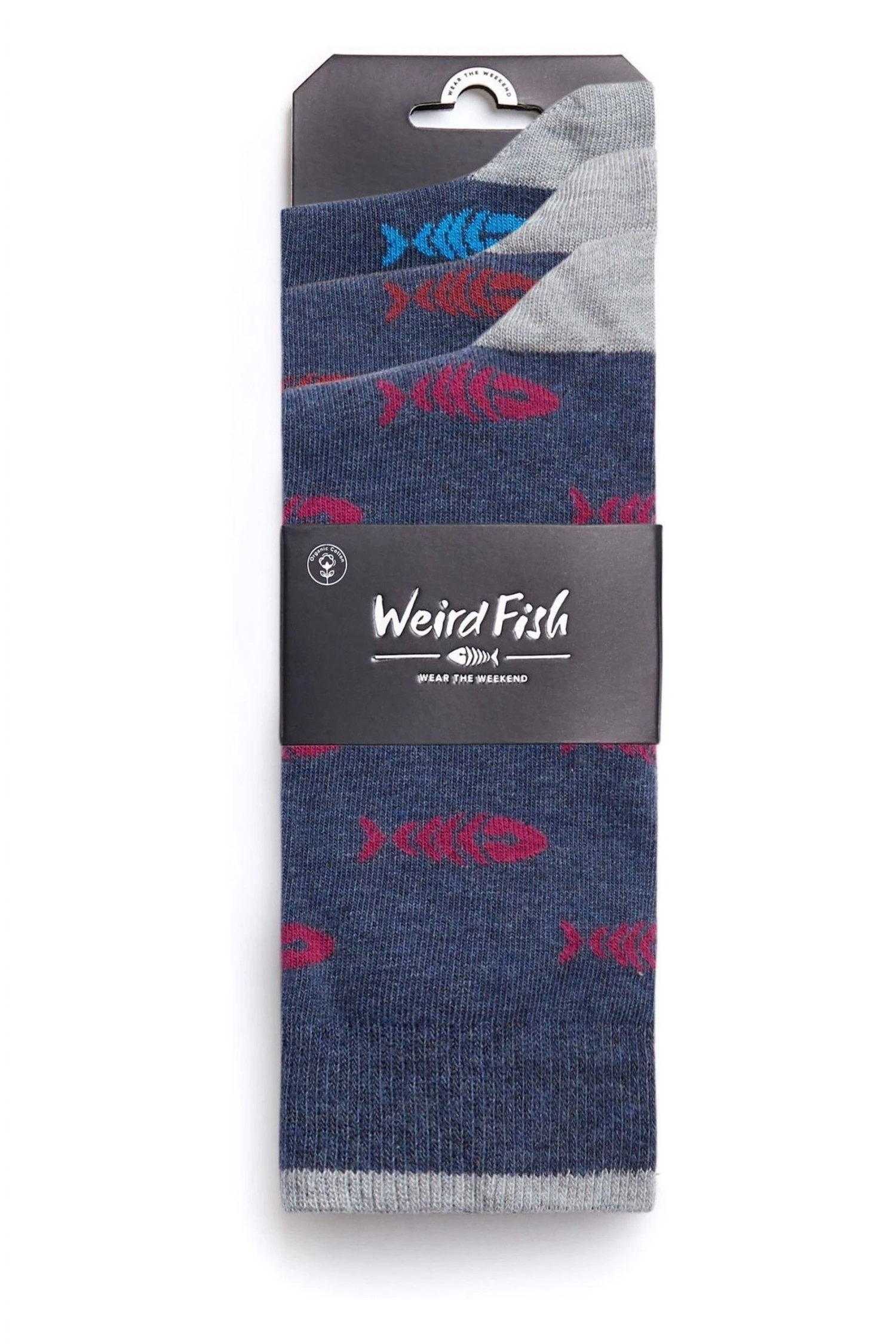 Weird Fish Blue Ronan Organic Branded Socks 3 Pack 2 Weird Fish Blue Ronan Organic Branded Socks 3 Pack - Image 2