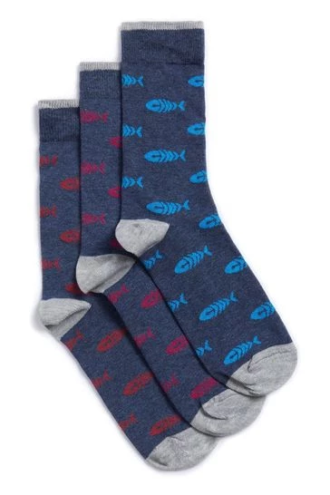 Weird Fish Blue Ronan Organic Branded Socks 3 Pack 3 Weird Fish Blue Ronan Organic Branded Socks 3 Pack - Image 3