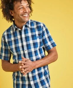 Weird Fish Blue Berkley Organic Cotton Short Sleeve Gingham Shirt