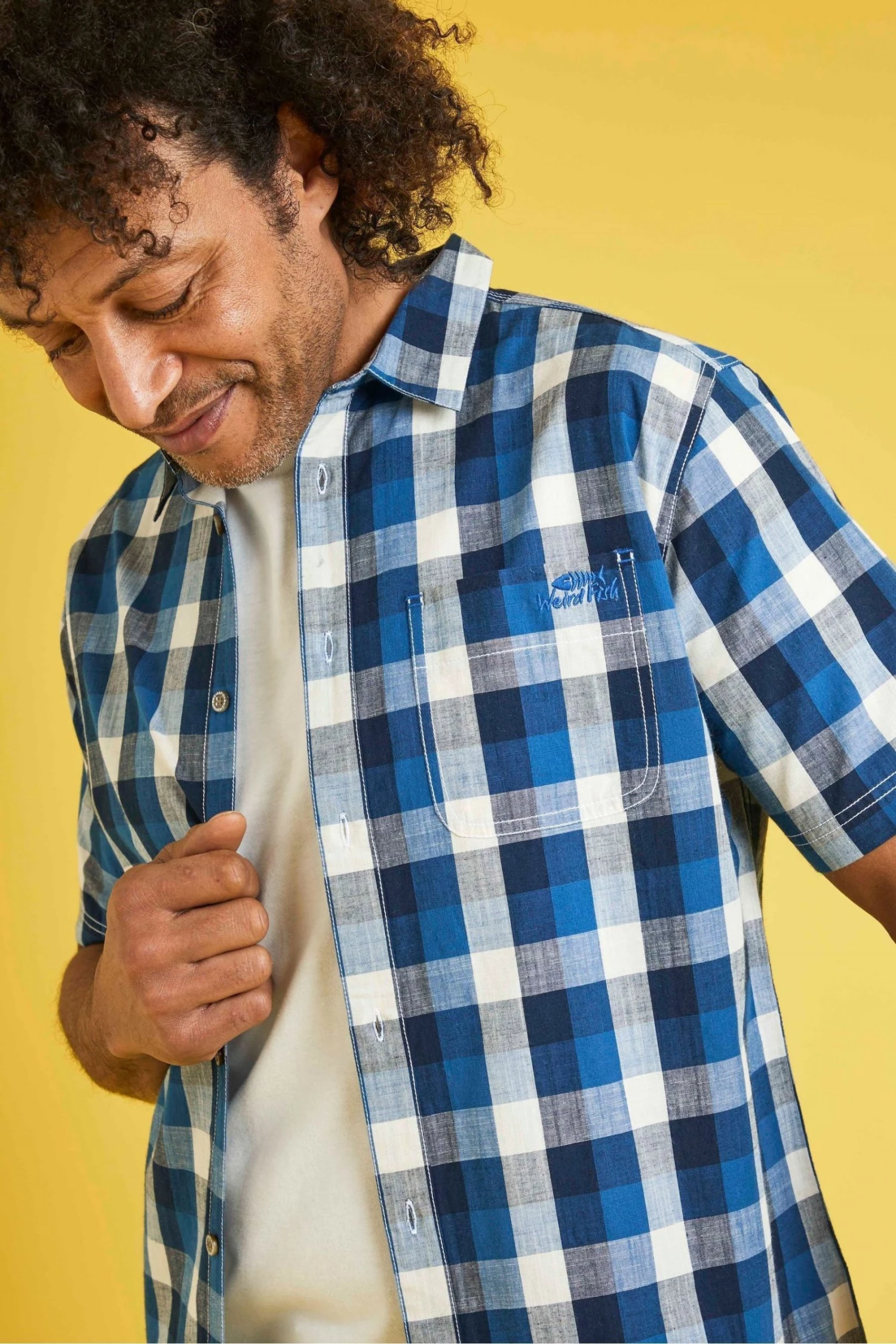 Weird Fish Blue Berkley Organic Cotton Short Sleeve Gingham Shirt 3 Weird Fish Blue Berkley Organic Cotton Short Sleeve Gingham Shirt - Image 3