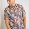 Weird Fish Blue Rainas Organic Cotton Short Sleeve Resort Shirt