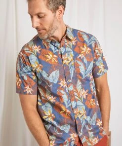 Weird Fish Blue Rainas Organic Cotton Short Sleeve Resort Shirt