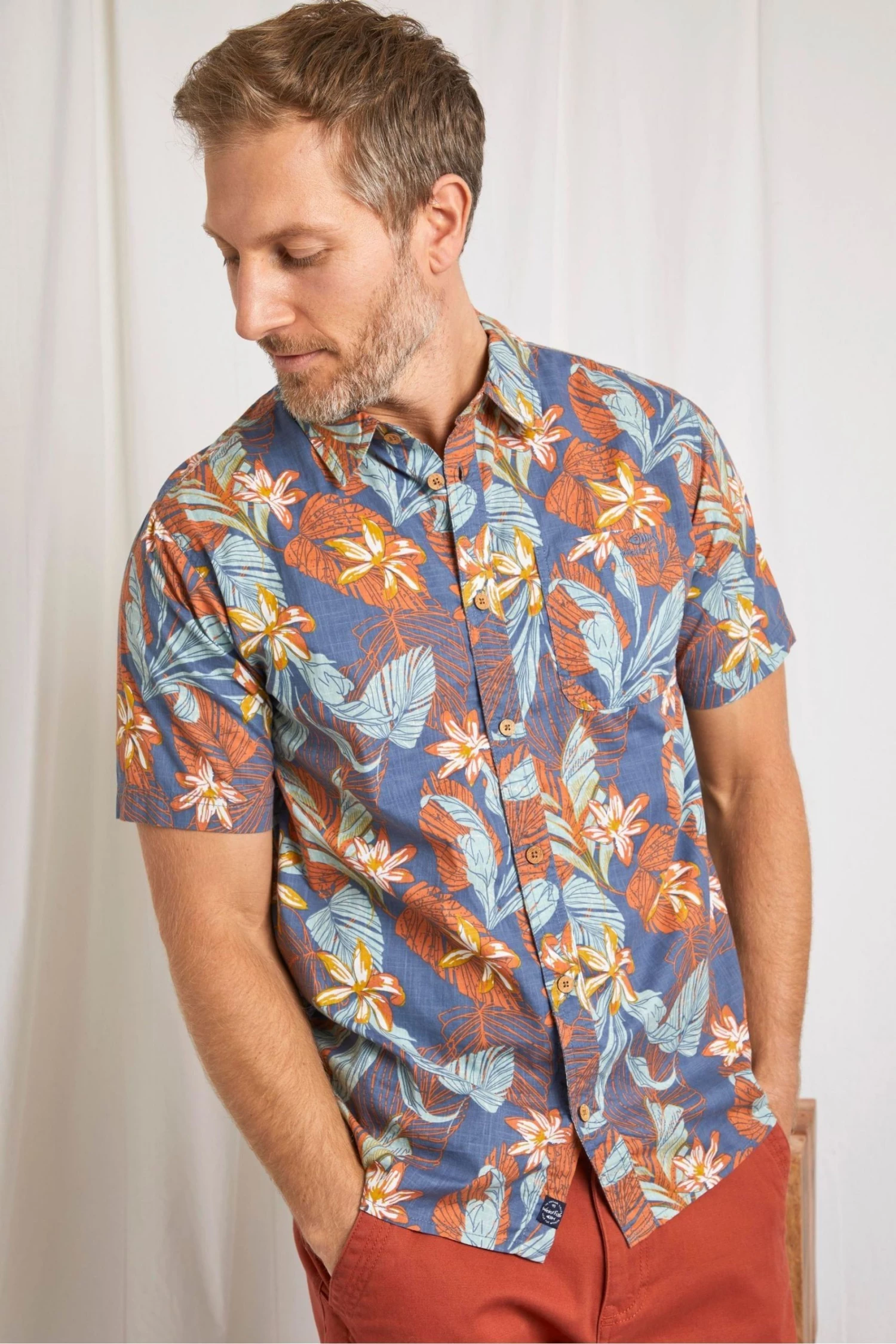 Weird Fish Blue Rainas Organic Cotton Short Sleeve Resort Shirt 1 Weird Fish Blue Rainas Organic Cotton Short Sleeve Resort Shirt