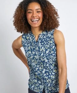 Weird Fish Blue Lazio Organic Cotton Printed Sleeveless Shirt