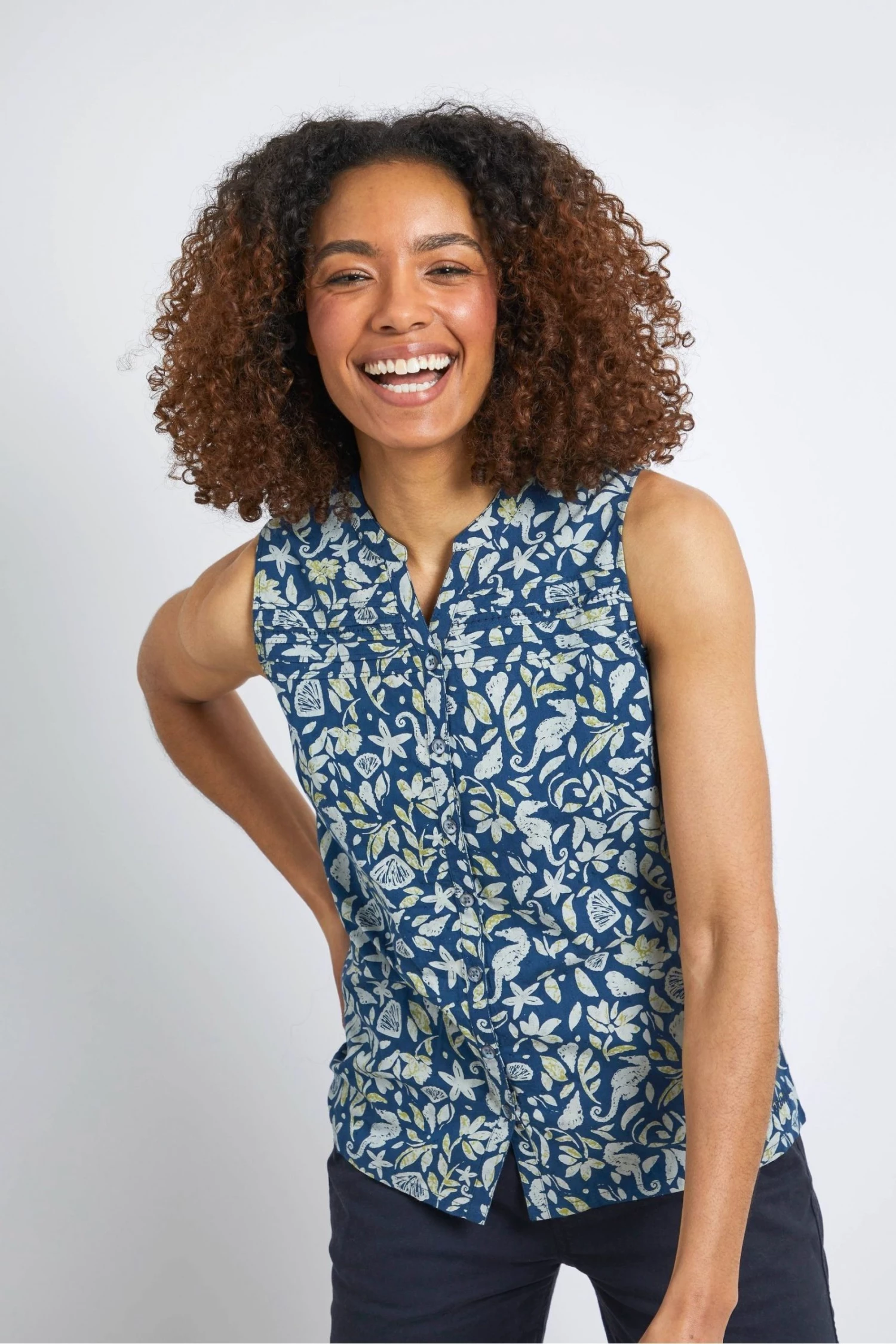 Weird Fish Blue Lazio Organic Cotton Printed Sleeveless Shirt 1 Weird Fish Blue Lazio Organic Cotton Printed Sleeveless Shirt