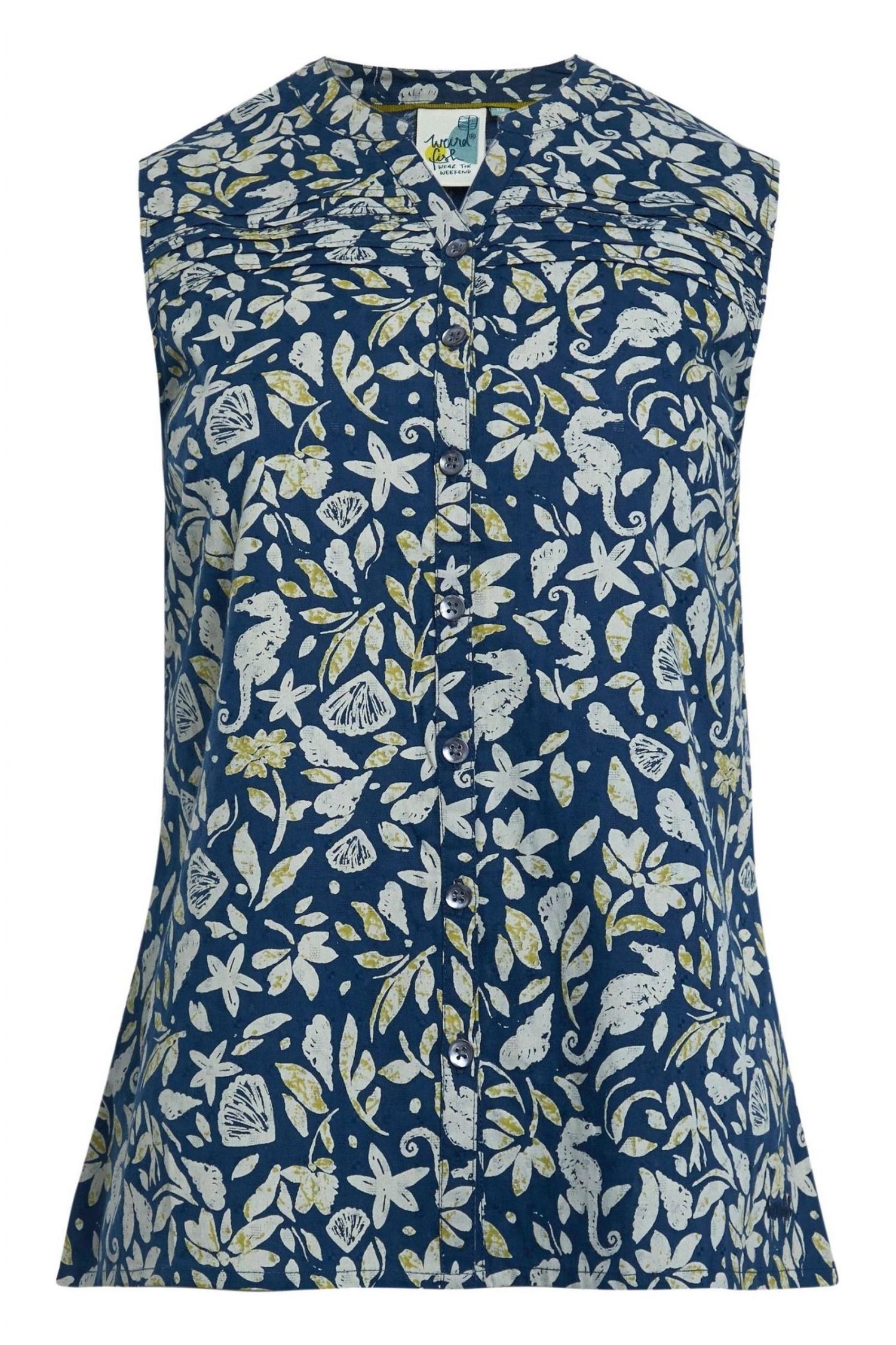 Weird Fish Blue Lazio Organic Cotton Printed Sleeveless Shirt 3 Weird Fish Blue Lazio Organic Cotton Printed Sleeveless Shirt - Image 3