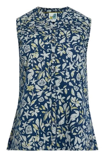 Weird Fish Blue Lazio Organic Cotton Printed Sleeveless Shirt 5 Weird Fish Blue Lazio Organic Cotton Printed Sleeveless Shirt - Image 5