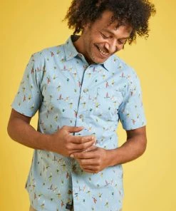 Weird Fish Blue Oceanside Organic Cotton Printed Short Sleeve Shirt