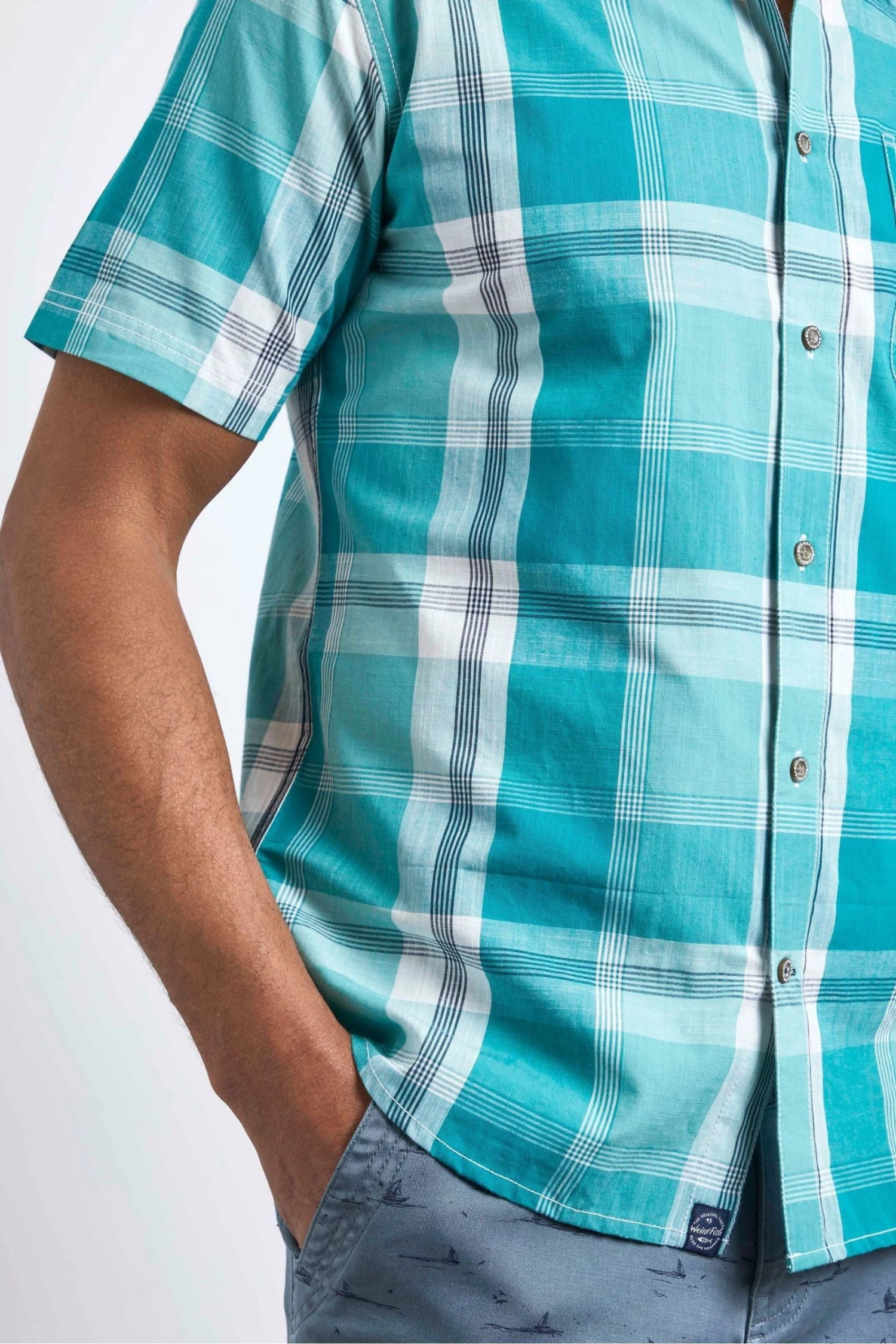 Weird Fish Green Organic Cotton Sleeve Check Shirt 3 Weird Fish Green Organic Cotton Sleeve Check Shirt - Image 3