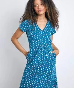 Weird Fish Blue Simmee Organic Cotton Printed Wrap Dress