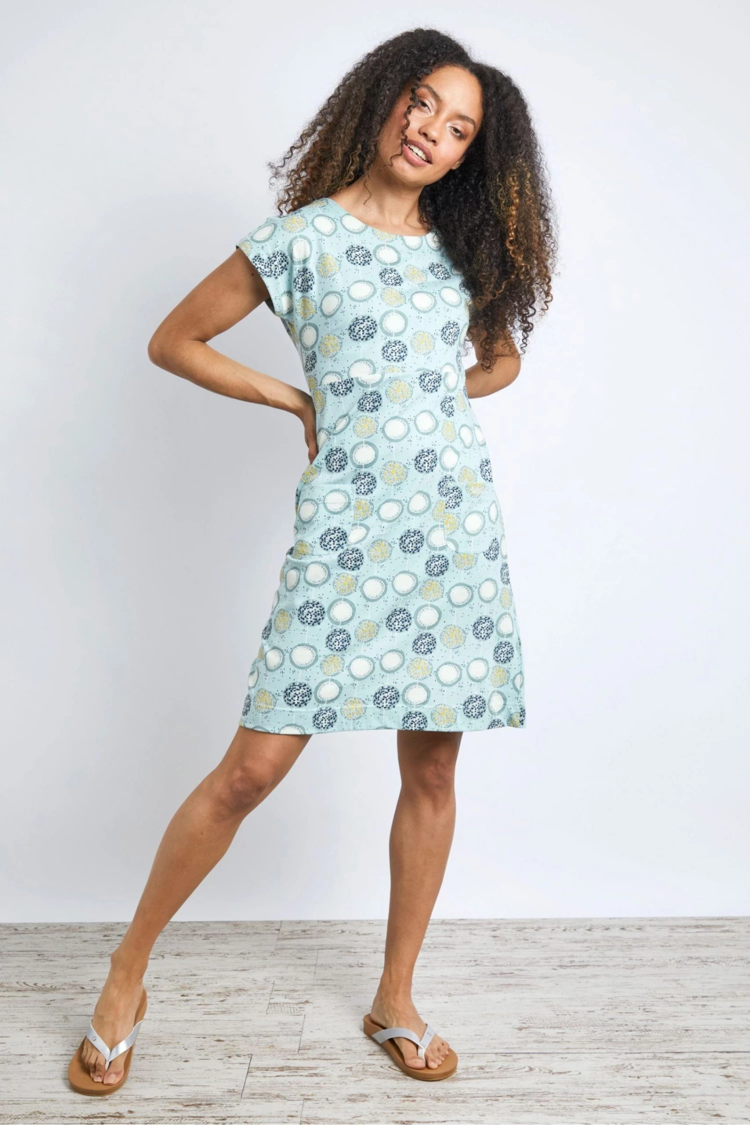 Weird Fish Blue Tallahassee Organic Cotton Printed Day Dress 5 Weird Fish Blue Tallahassee Organic Cotton Printed Day Dress - Image 5