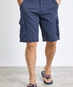 Weird Fish Blue Rigney Organic Cotton Cargo Shorts