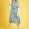 Weird Fish Green Milli EcoVero™ Printed Midi Dress