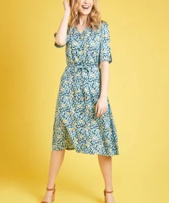 Weird Fish Green Milli EcoVero™ Printed Midi Dress