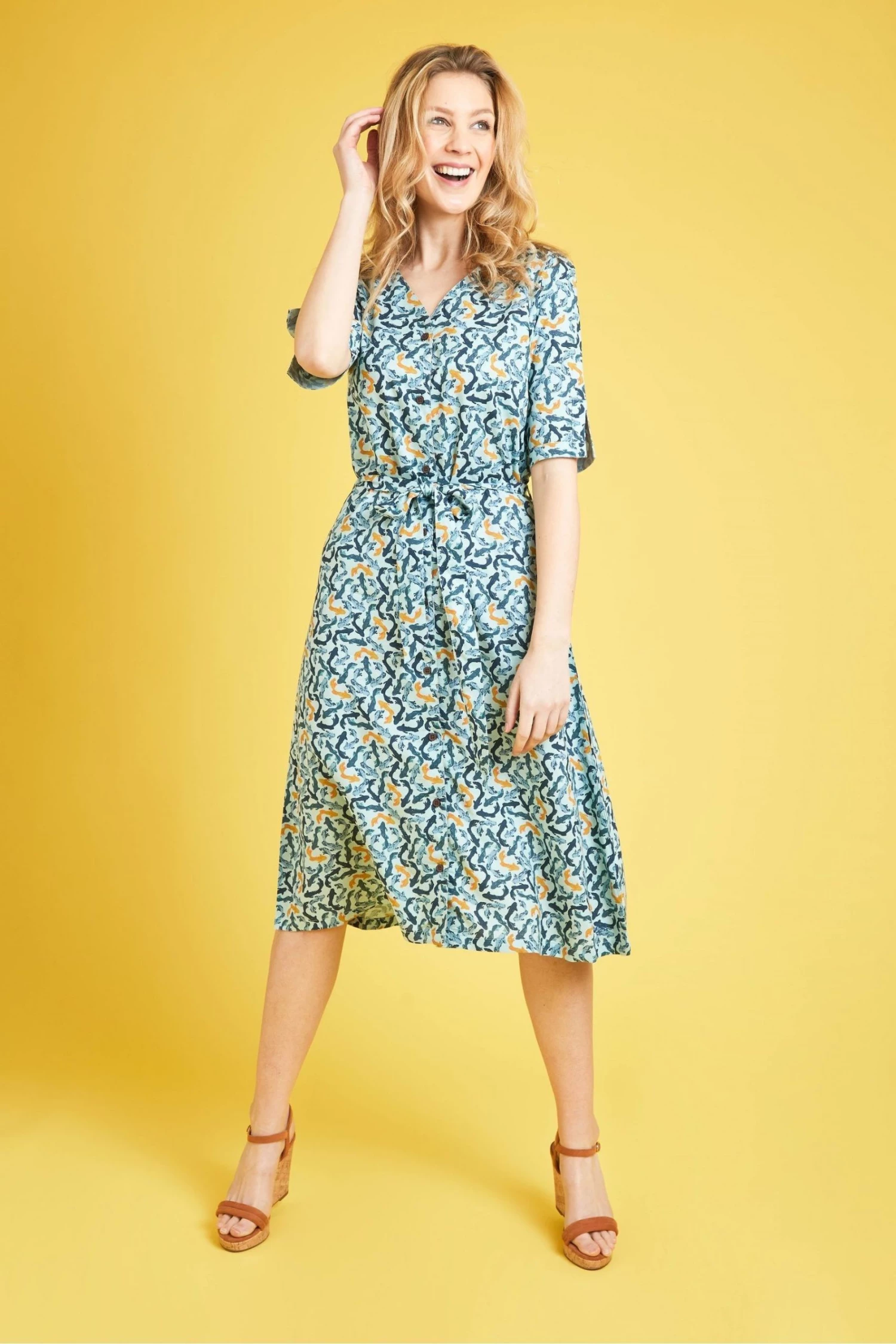 Weird Fish Green Milli EcoVero™ Printed Midi Dress 1 Weird Fish Green Milli EcoVero™ Printed Midi Dress