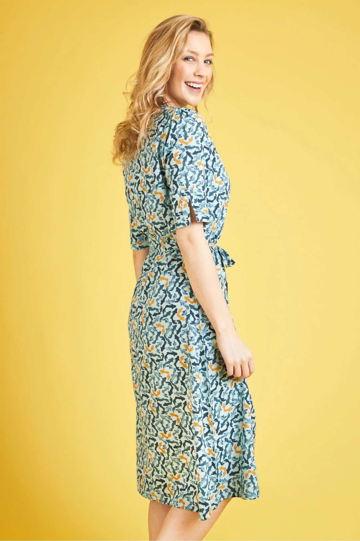 Weird Fish Green Milli EcoVero™ Printed Midi Dress 2 Weird Fish Green Milli EcoVero™ Printed Midi Dress - Image 2