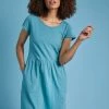 Weird Fish Green Kalee Organic Cotton Plain Dress