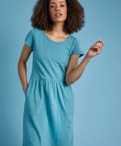 Weird Fish Green Kalee Organic Cotton Plain Dress