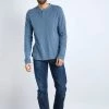 Weird Fish Blue Palmer Organic Cotton Henley Long Sleeve Top