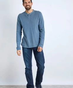 Weird Fish Blue Palmer Organic Cotton Henley Long Sleeve Top