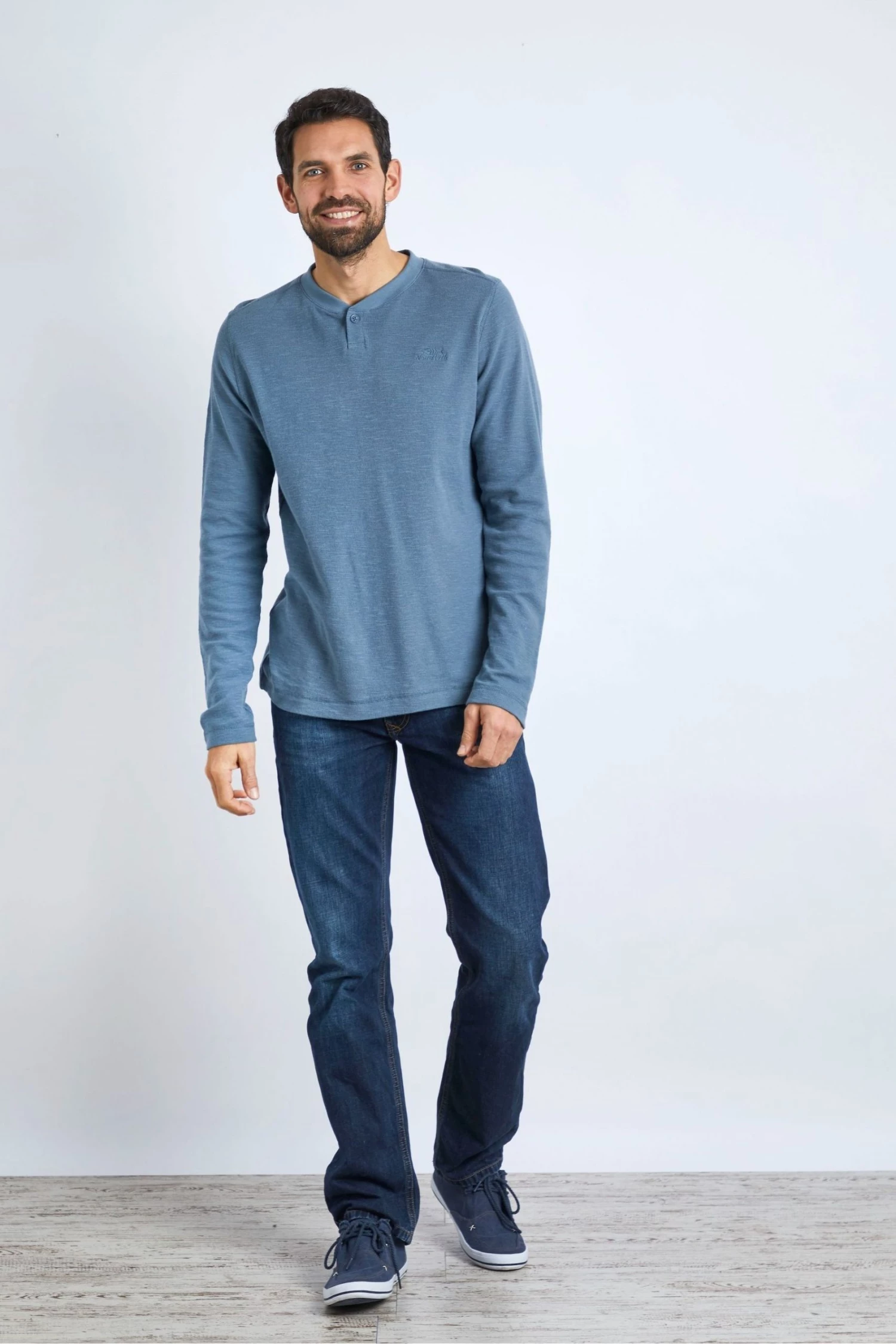 Weird Fish Blue Palmer Organic Cotton Henley Long Sleeve Top 1 Weird Fish Blue Palmer Organic Cotton Henley Long Sleeve Top