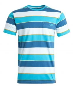 Weird Fish Green Leith Organic Cotton Stripe Pocket T-Shirt