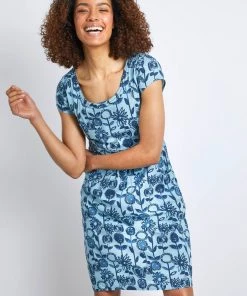Weird Fish Blue Satso ECOVERO™ Printed Dress