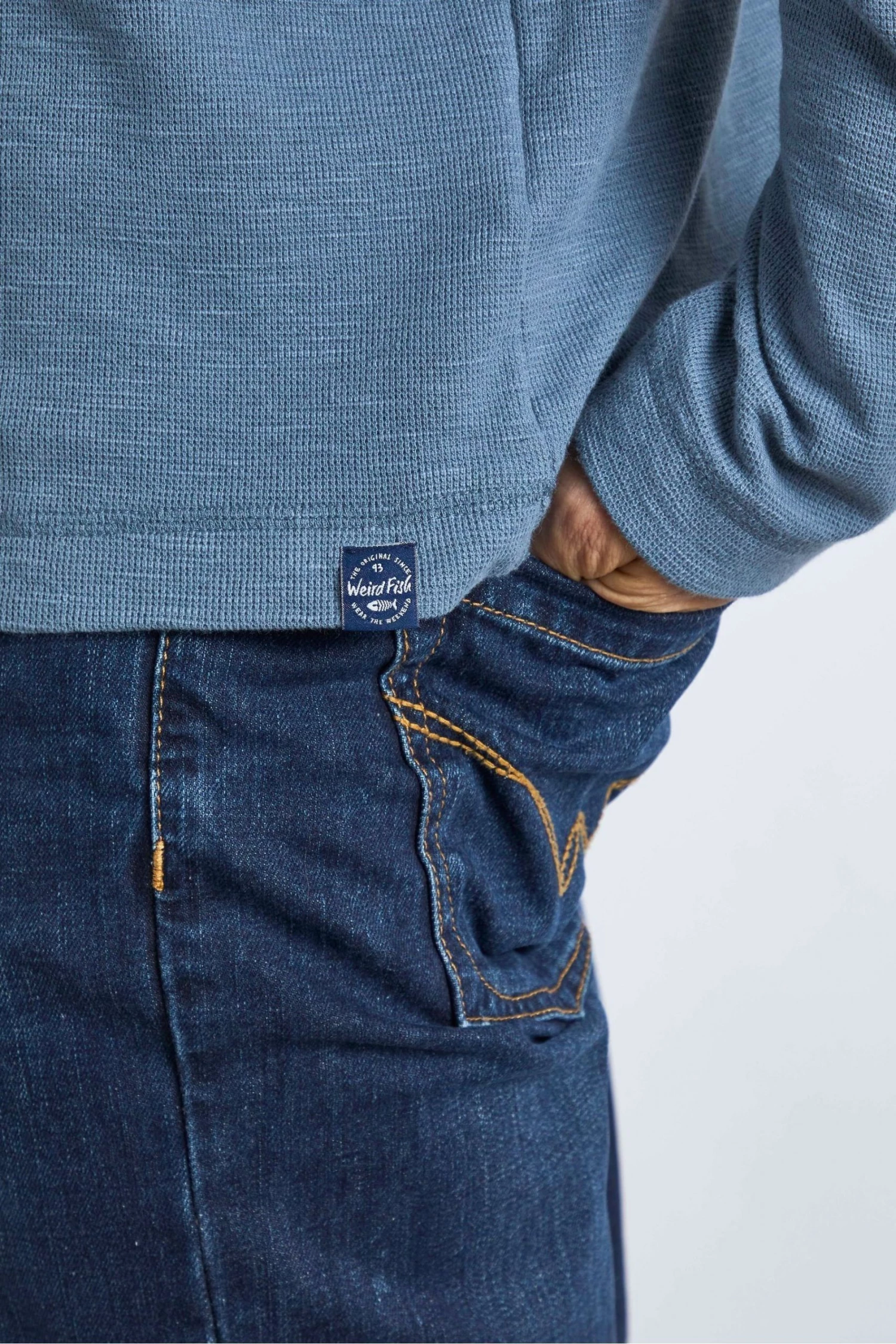 Weird Fish Blue Palmer Organic Cotton Henley Long Sleeve Top 3 Weird Fish Blue Palmer Organic Cotton Henley Long Sleeve Top - Image 3