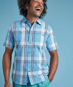 Weird Fish Blue Organic Short Sleeve Check Shirt