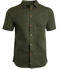Weird Fish Green Westray Short Sleeve Linen Rich Faded Shirt