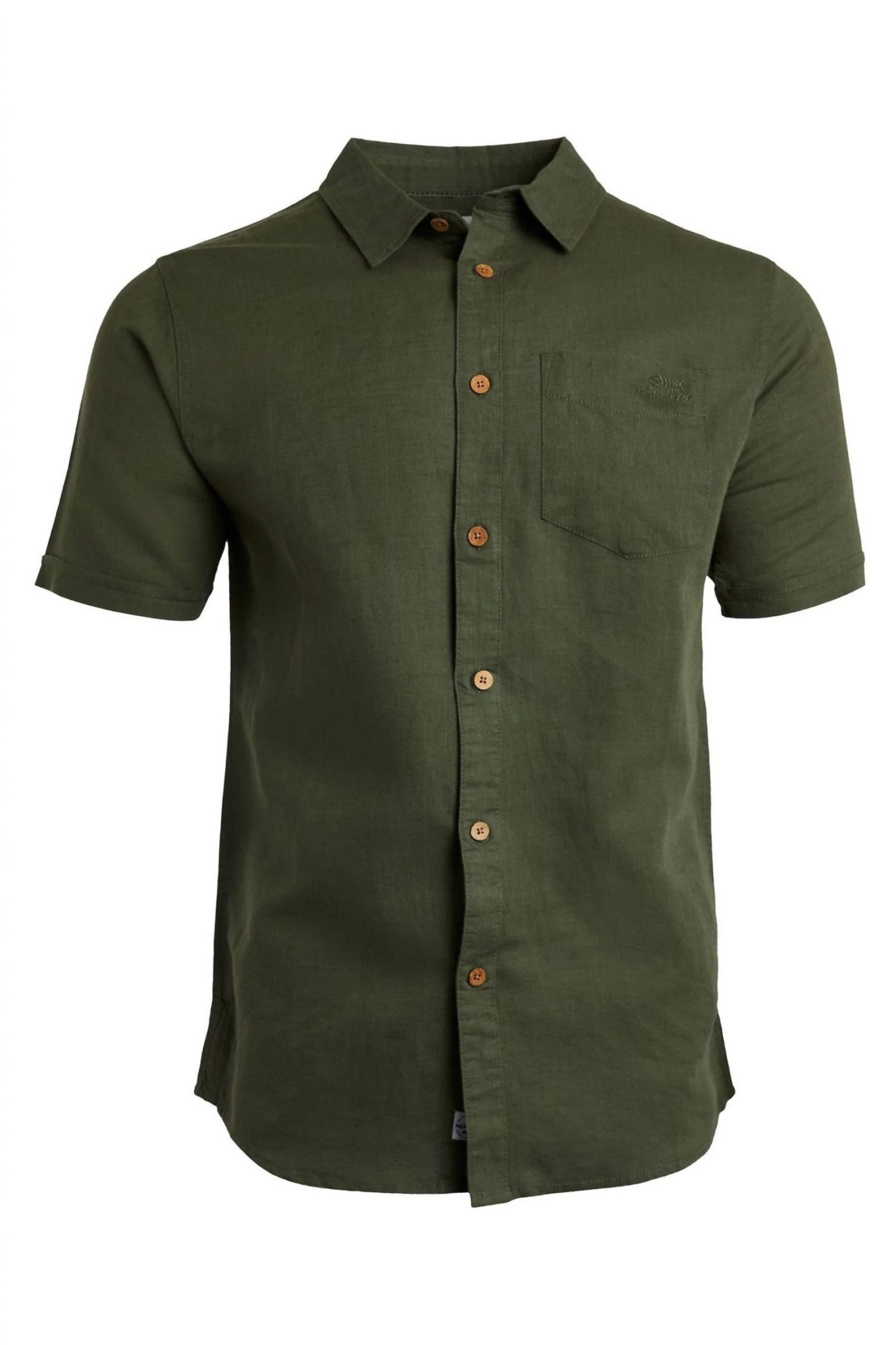 Weird Fish Green Westray Short Sleeve Linen Rich Faded Shirt 1 Weird Fish Green Westray Short Sleeve Linen Rich Faded Shirt
