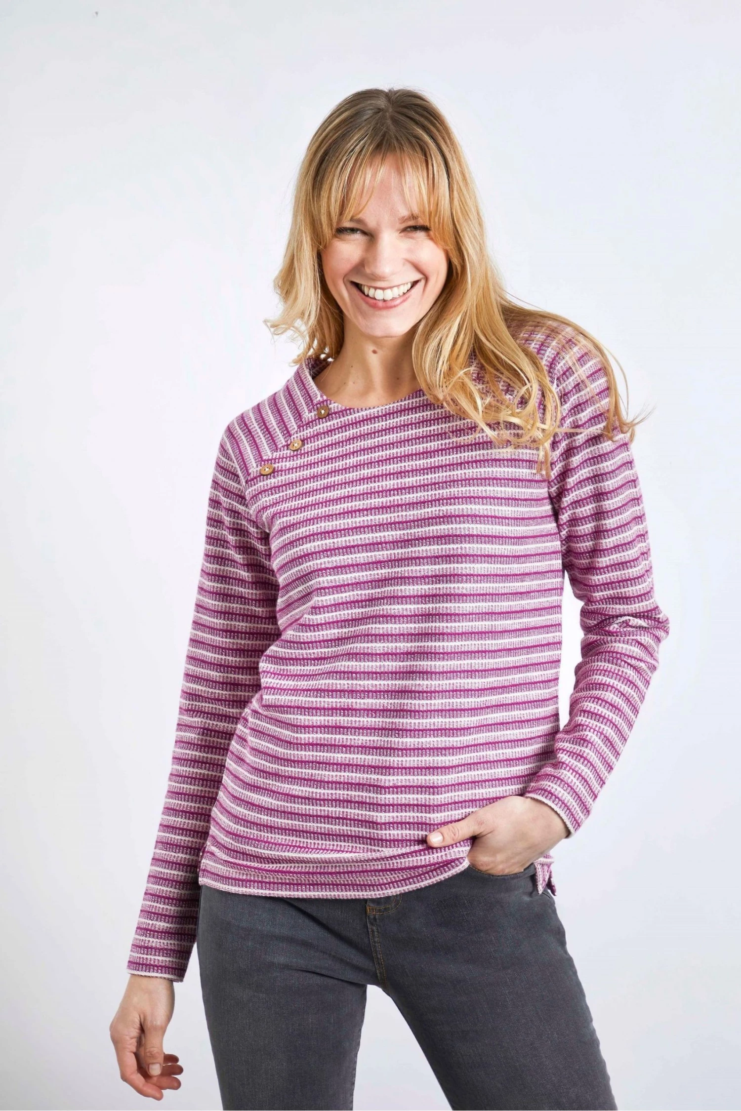 Weird Fish Pink Organic Cotton Striped Crew-Neck Sweatshirt 1 Weird Fish Pink Organic Cotton Striped Crew-Neck Sweatshirt