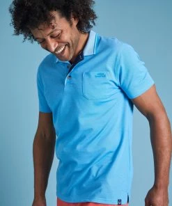 Weird Fish Blue Harlow Recycled Organic Pique Polo Shirt