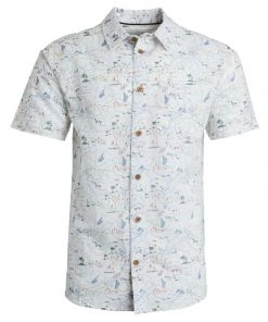 Weird Fish Cream Tribena Short Sleeve Linen Blend Shirt