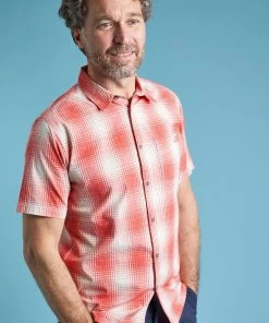 Weird Fish Orange Cotton Slub Short Sleeve Check Shirt