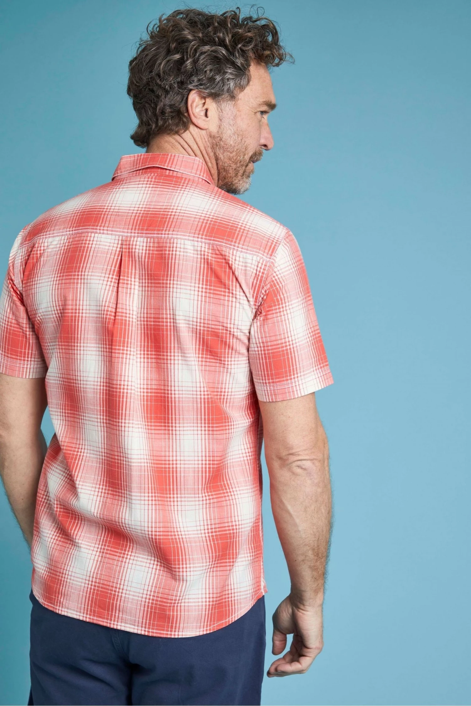 Weird Fish Orange Cotton Slub Short Sleeve Check Shirt 2 Weird Fish Orange Cotton Slub Short Sleeve Check Shirt - Image 2