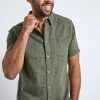 Weird Fish Green Hoy Short Sleeve Linen Rich Shirt
