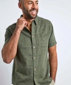 Weird Fish Green Hoy Short Sleeve Linen Rich Shirt