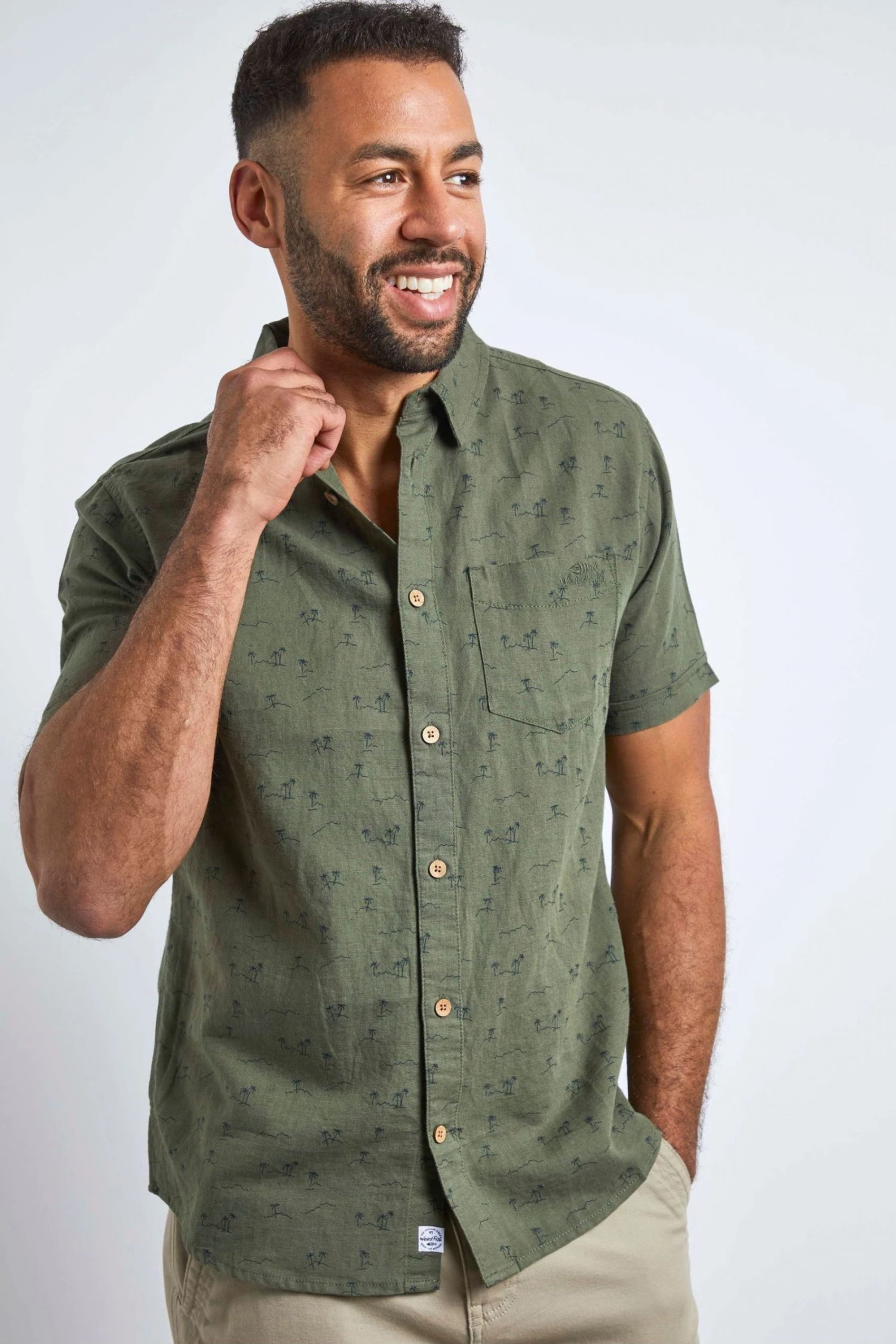 Weird Fish Green Hoy Short Sleeve Linen Rich Shirt 1 Weird Fish Green Hoy Short Sleeve Linen Rich Shirt