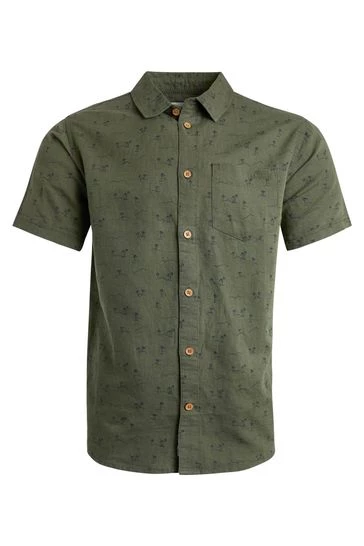 Weird Fish Green Hoy Short Sleeve Linen Rich Shirt 3 Weird Fish Green Hoy Short Sleeve Linen Rich Shirt - Image 3