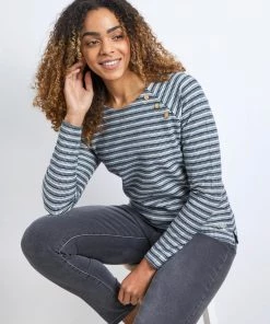 Weird Fish Blue Cotton Striped Crew Neck Sweatshirt