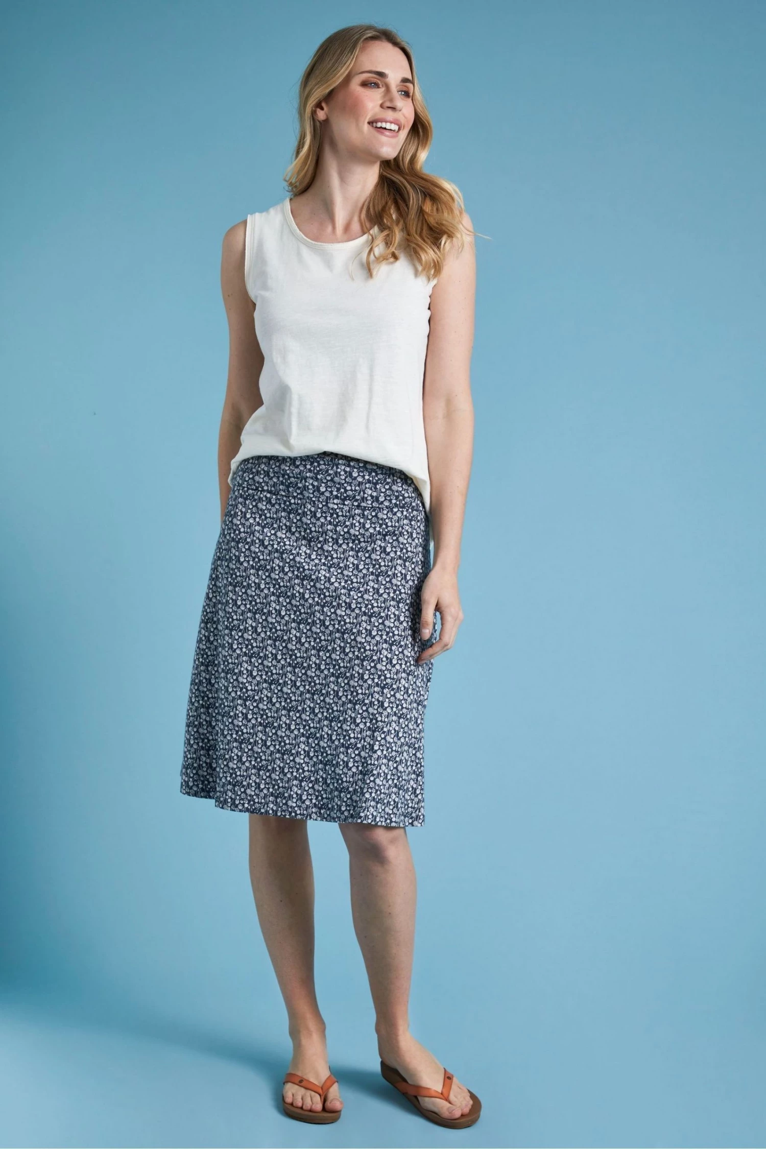 Weird Fish Blue Malmo Printed Organic Cotton Jersey Skirt 1 Weird Fish Blue Malmo Printed Organic Cotton Jersey Skirt