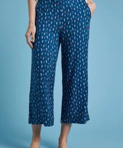 Weird Fish Blue Tresco ECOVERO™ Printed Cropped Trousers