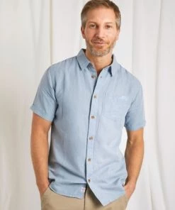 Weird Fish Blue Westray Short Sleeve Linen Rich Faded Shirt -Weird Fish Sales unnamed file 971