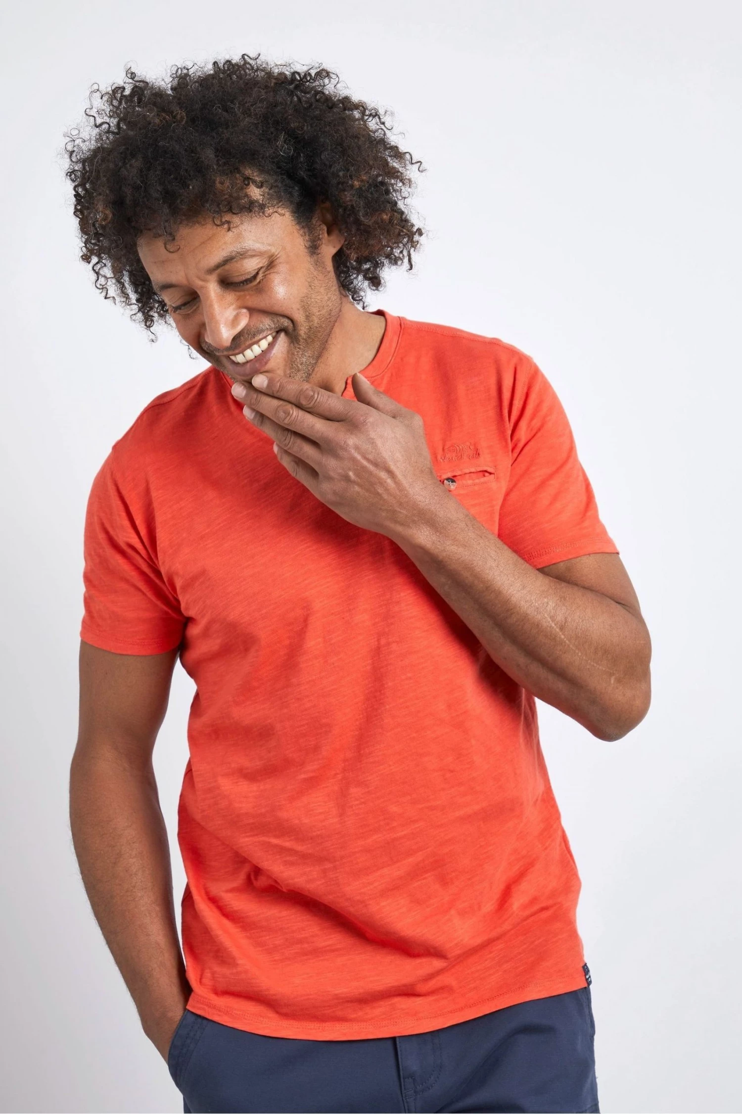 Weird Fish Orange Organic Cotton Short Sleeve Henley Top 1 Weird Fish Orange Organic Cotton Short Sleeve Henley Top